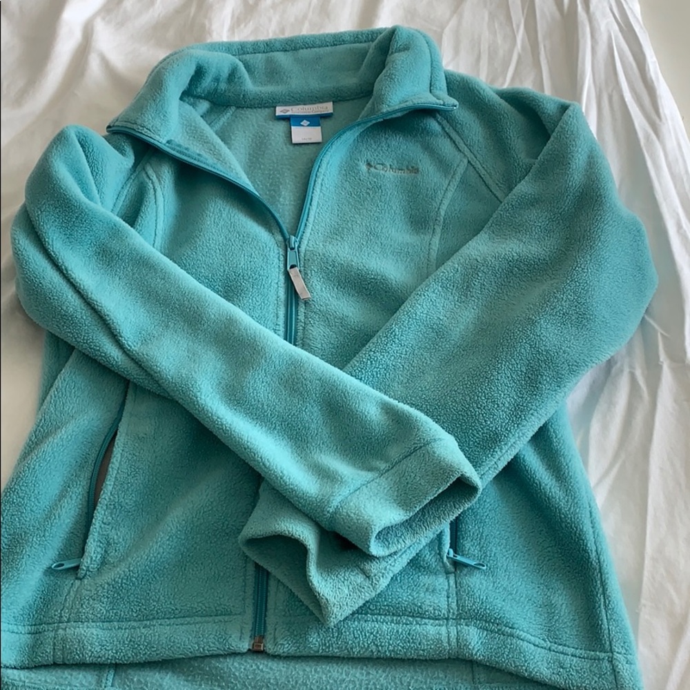 light blue columbia zip up jacket